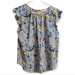 LC Lauren Conrad Floral Blouse in Blue and Yellow